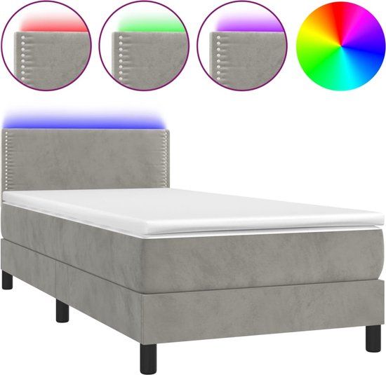 vidaXL Boxspring met matras en LED fluweel lichtgrijs 100x200 cm