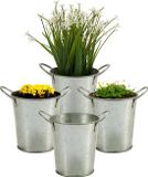 Arte r Plantenpot/bloempot emmer - 4x - zink - zilver - D12 x H16 cm