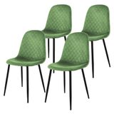 ML-Design Eetkamerstoel, set van 4, salie, fluwelen bekleding, zwarte metalen poten, met ergonomische rugleuning, modern design, voor woonkamer, kantoor, slaapkamer, keuken, montagemateriaal