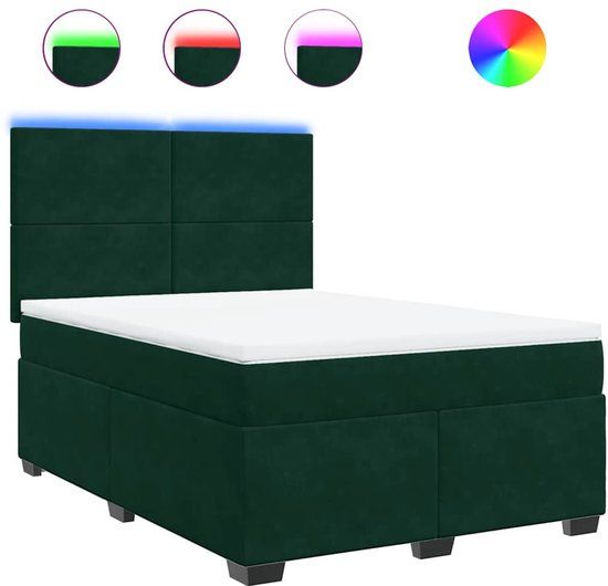 vidaXL Boxspring met matras fluweel donkergroen 140x200 cm