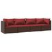 vidaXL 4-delige loungeset met kussens, polyrotan, bruin