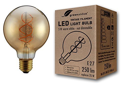 greenandco Vintage gloeilamp vervangt 35W E27 G95 5W 400lm 2000K extra warm wit 360° 230V flikkervrij, niet-dimbaar