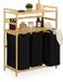 Merkloos Relaxdays Wasmand rek - 3 vakken - 2 planken - Bamboe - Polyester - Lichtbruin/Zwart