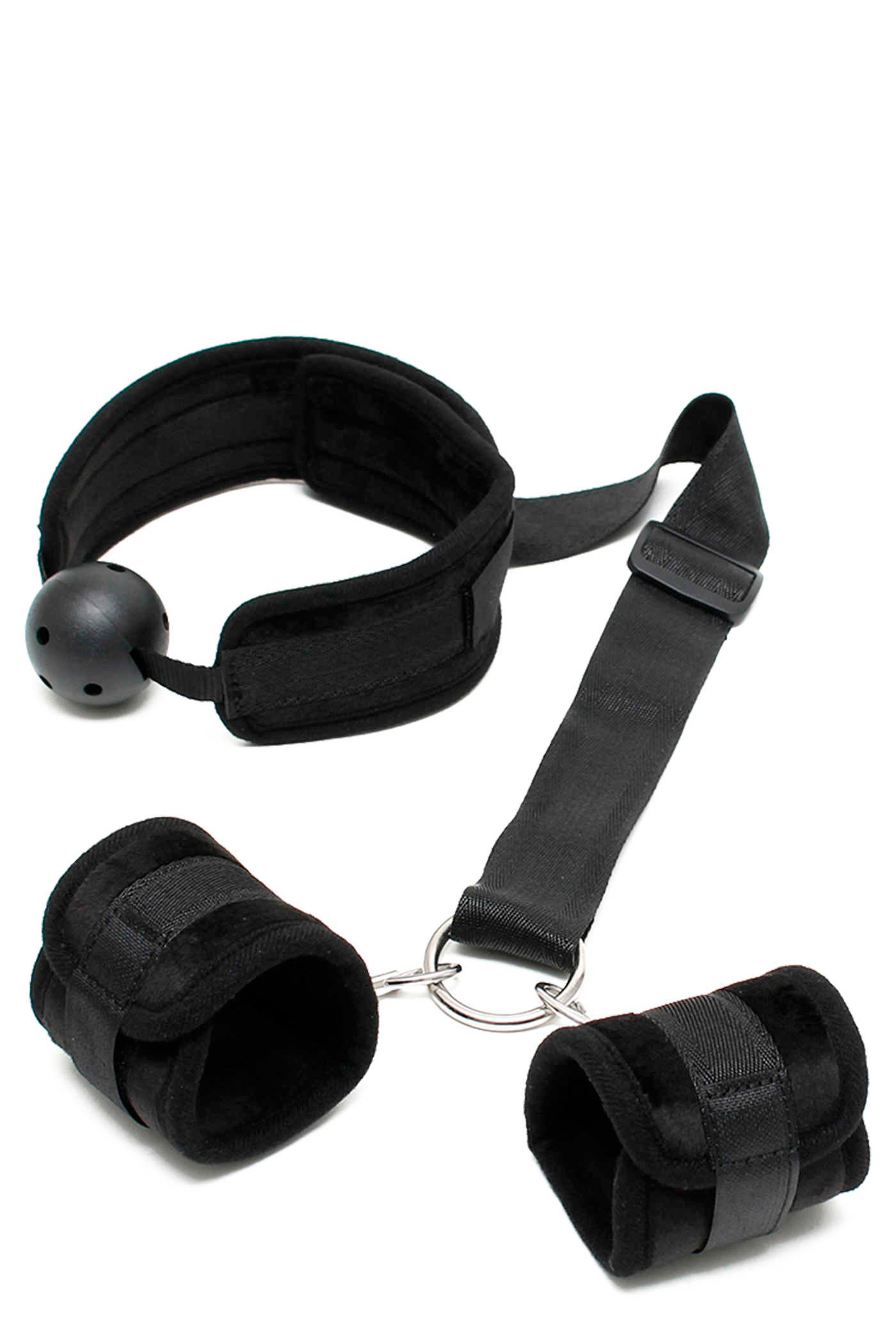 Bondage Play Mouthgag with Cuffs - Zwart - Polyester