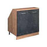 Vicco R-Line Keukenkast voor schuine wand – 80 cm met 2 deuren, kastromp 60 cm diepte Zwart beton