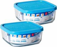 Bormioli Rocco Bewaarbakje/vershoudbakje Vigo - 4x - glas - vierkant - met deksel - 3,4 liter - meal prep