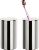 Spirella Badkamer drinkbeker/tandenborstelhouder Sienna - 2x - porselein - glans zilver - 7 x 11 cm