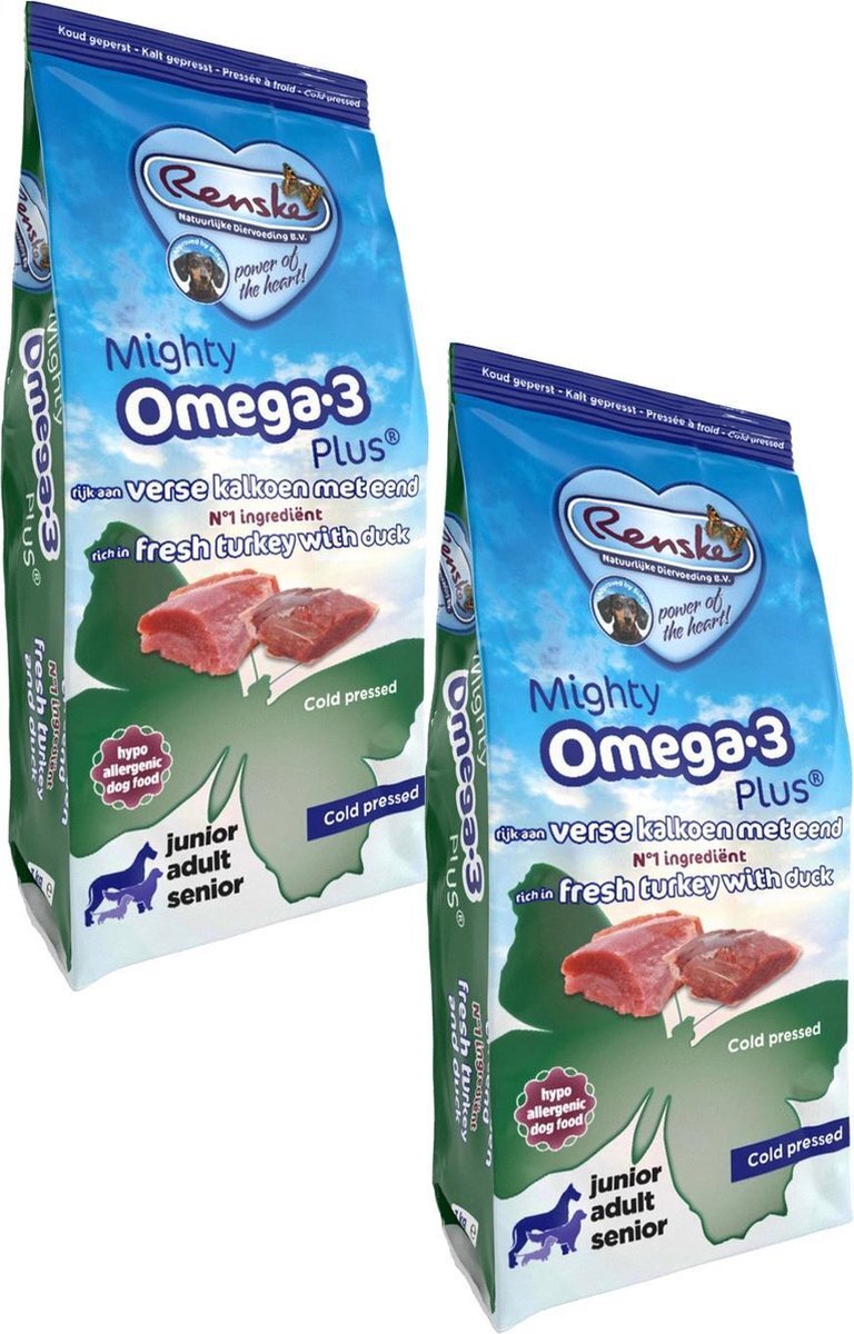 RENSKE Mighty Omega Plus Adult Geperst Kalkoen&Eend - Hondenvoer - 2 x 3 kg