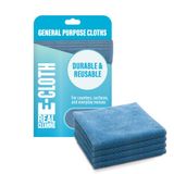 E-Cloth Microvezeldoek voor algemeen gebruik, multifunctionele reinigingsdoek voor huishoudelijke oppervlakken, wasbaar en herbruikbaar, 100 wasbeloftes, blauw, 4 stuks
