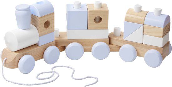 Melissa & Doug Extra grote houten stapeltrein - Naturel houten stapeltrein met 3 kleuren voor peuters (17 speelstukjes)