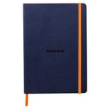 RHODIA 117444C - Soepel Notitieboek Nachtblauw - A5 14,8 x 21 cm - Dot Stippen - 160 pagina's - Clairefontaine Ivoor Papier 90 g/m² - Leeslint, Elastieksluiting - Imitatieleer - Collectie Rhodiarama