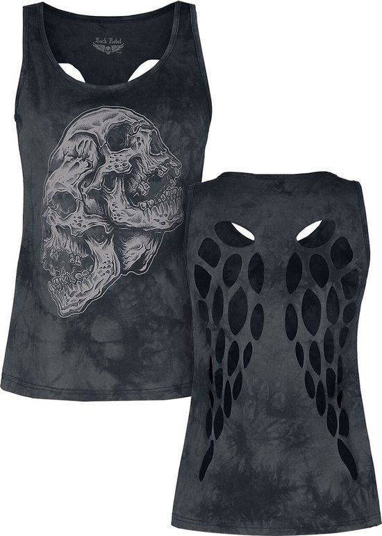 Rock Rebel by EMP Zwarte top met frontprint en uitsparingen op de rug - Dames - XL
