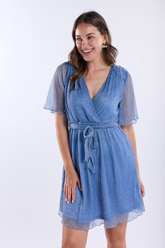 Freebird F-jer-plisse-lurex-26-1 Dames Jurk Lichtblauw XS