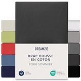 Dreamzie Boxspring Hoeslaken 140x200 cm - 160x200 cm, 100% katoenjersey, matrashoogte tot 37 cm, hypoallergeen, Oeko-Tex, zwart