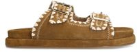 Manfield - Femme - Pantoufles en suède cognac avec boucle - Taille 39