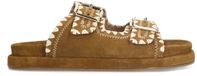 Manfield - Femme - Pantoufles en suède cognac avec boucle - Taille 39