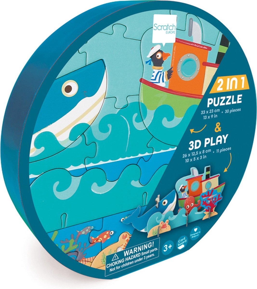 Scratch Europe Scratch PlayPuzzle 30pcs: 3D OCEAAN 33x23,1cm, in ronde doos 20x20x4,5cm, 3+