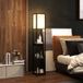 Lampadaire avec étagère à 3 niveaux, pédale, ports USB, MDF, noir