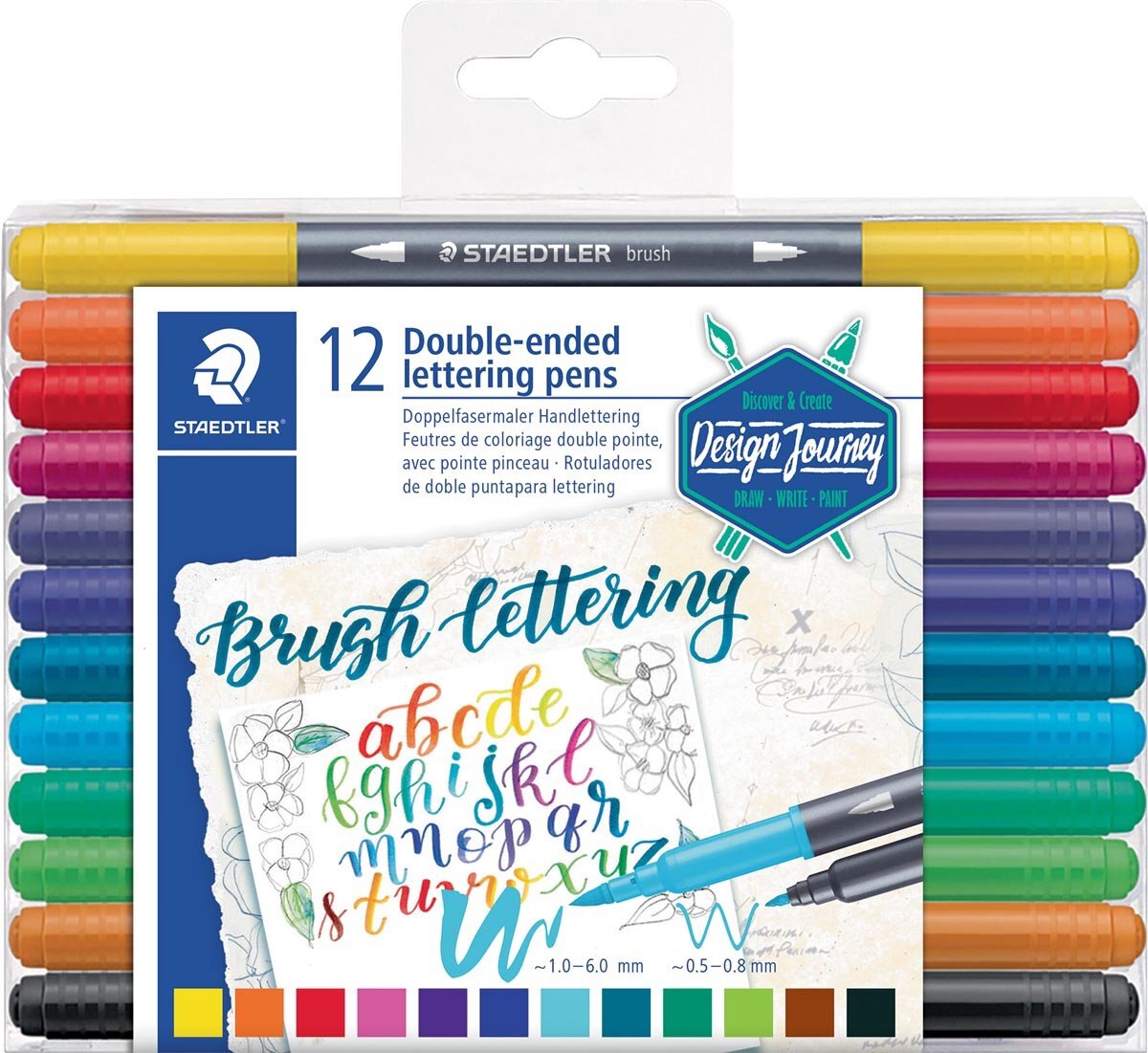 Staedtler brushpen Brush letter duo, doos van 12 stuks in geassorteerde kleuren 5 stuks