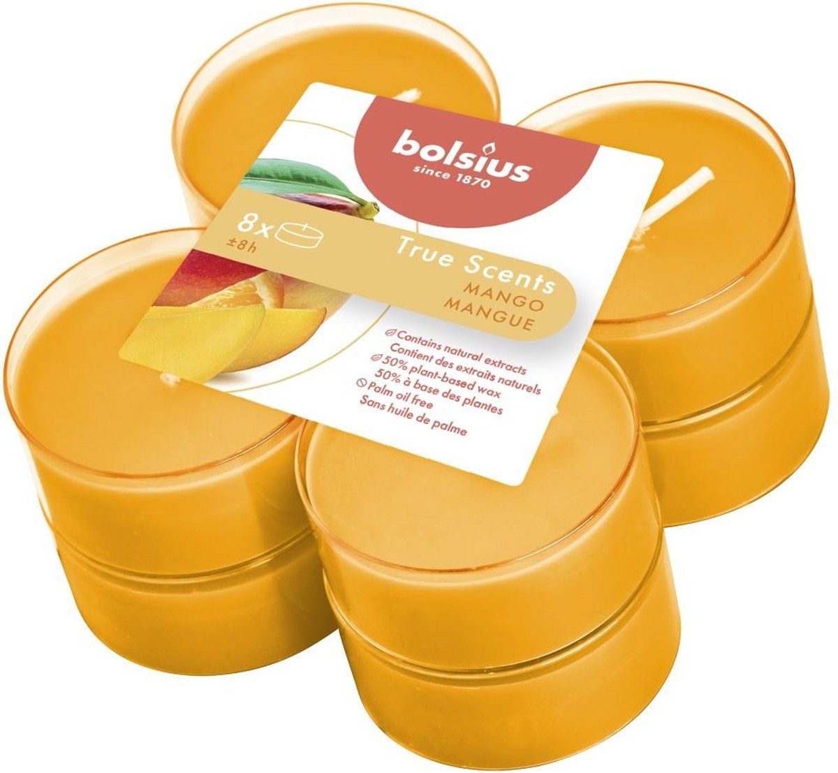 Bolsius Geur maxitheelichten 8 uur True Scents Mango - 8 stuks
