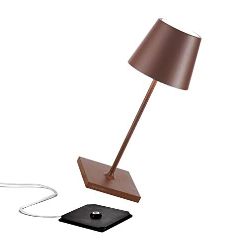 Zafferano Poldina Pro Mini - dimbare led-tafellamp van aluminium, beschermingsklasse IP54, gebruik binnen en buiten, contactlaadstation, H30 cm, EU-stekker (Corten)