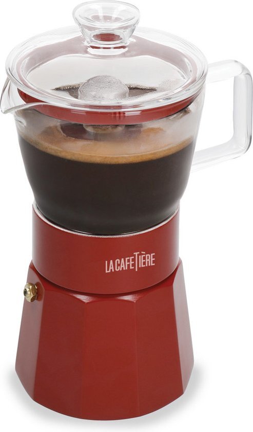 Espresso Maker, 6 Cups, 0.29 L, RVS, Glas, Rood - La Cafeti&#232;re | Verona