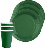 Santex feest/verjaardag servies set - 20x gebaksbordjes en bekertjes - donkergroen - karton