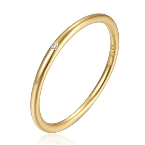 Elenza AMS Elenza Thin .925 Zilveren Ring met Gouden Plating en Zirconia – 1mm-18mm