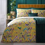 Laurence Llewelyn-Bowen Birdity Absurdity 100% Katoen Dekbedovertrek Set Kingsize Bed Geel