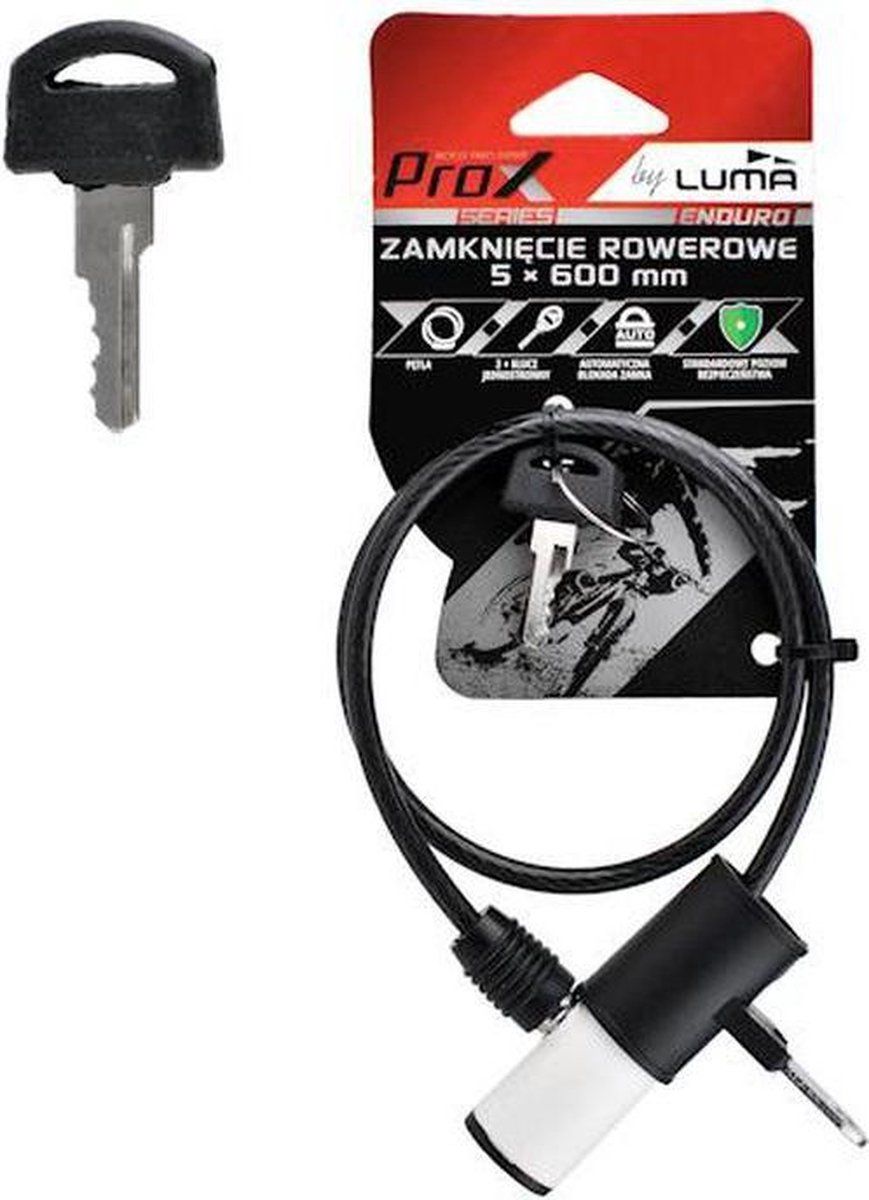 Pro x Fietsslot - lusbevestiging 5 x 600mm - spiraalslot - 2 sleutels - zwart/wit