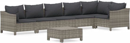 vidaXL 7-delige Loungeset met kussens poly rattan grijs