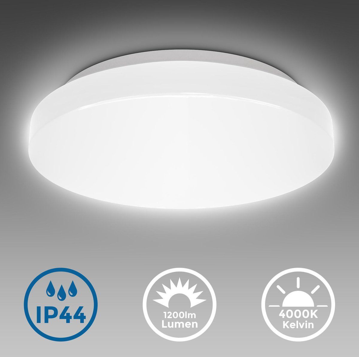 B.K.Licht - LED Badkamerverlichting - plafondlamp - wit - IP44 - Ø29cm - 12W