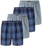 Schiesser Heren Boxershorts 4-Pack Grijs/Lichtblauw/Rood Geruit Katoen Maat L