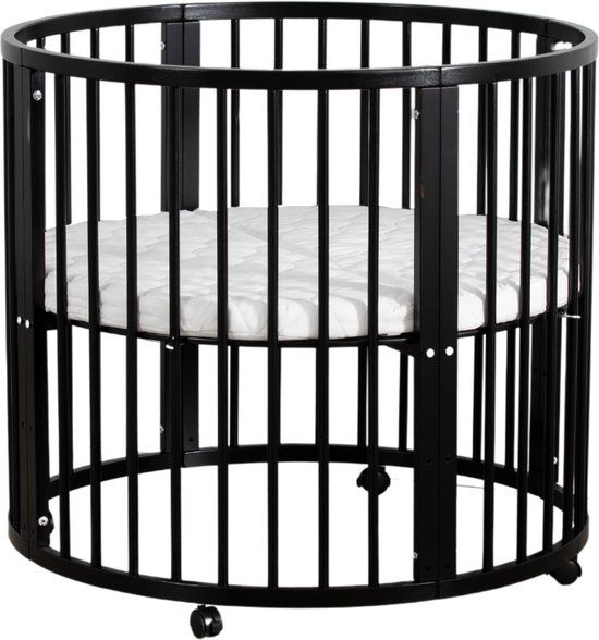 Buxibo Baby Box - Grondbox - Speelbox - Playpen - Kinderbox - Rond - Inclusief Matras - Op Wielen - 92x92x80.5cm - Zwart