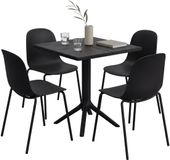 CLP Nerra tuinmeubelset - 4 stapelstoelen - vierkante tafel - weerbestendige balkonset - voor terras en tuin - zwart