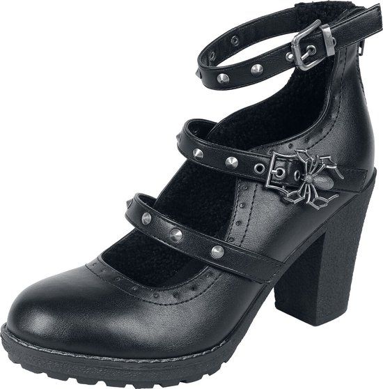 Gothicana zwarte hoge hakken met drie bandjes en studsdetails - Dames - EU40
