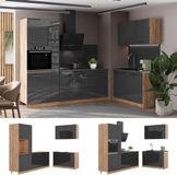 Vicco Keuken Fame-Line, Antraciet Hoogglans/Goudkleurig Eiken, 220 x 120 cm zonder werkblad