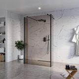 Fortifura Galeria Vrijstaande Inloopdouche - 120x200cm - rookglas - antikalk - 8mm veiligheidsglas - 2 zijwanden 30cm - wandsteunen en hoekprofielen - zwart mat