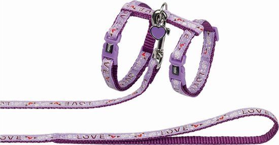 Nobby Kattentuig met Lijn Ribbon Love Paars - Nylon - Kat
