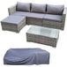 Svita – Salon de jardin 5 pièces en polyrotin gris – 2 éléments d'angle et 1 central – Table basse avec plateau en verre – Coussins confortables 8 cm