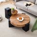 OKWISH Salontafelset Rond Met 2 Niveaus - Glas En MDF Zwart Houtlook - 61x30