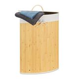 Relaxdays wasmand hoekmodel bamboe - 60 liter - deksel - crème
