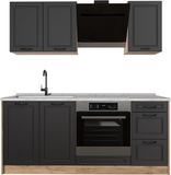 Vicco Eenpersoonskeuken R-Line, Antraciet landelijk/Goudkleurig Eiken, 180 cm marmer werkblad