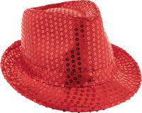 Funny Fashion Trilby hoedje - Rood - Glitter - Pailletten - Polyester - Unisex - Carnaval