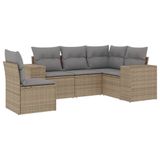 vidaXL 5-delige Loungeset met Kussens Poly Rattan Beige