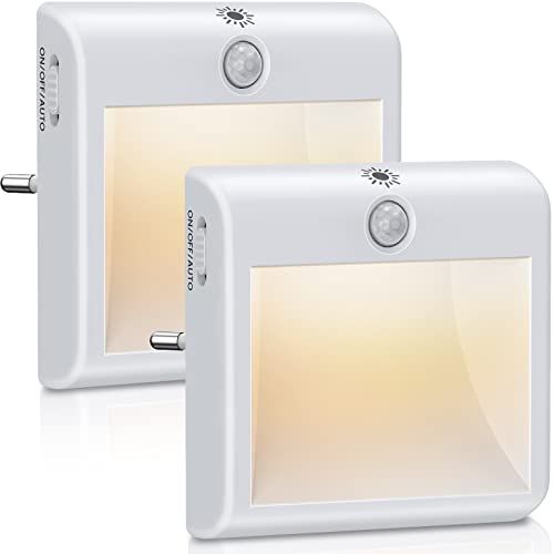 ANOPU Nachtlampje, [2 stuks] Dimbaar Nachtlampje met Bewegingssensor, 3 Standen (AAN/UIT/AUTO), Warmwit Plug-in Nachtlampje voor Kinderen, Baby's, Badkamer, Hal, Kast, Woonkamer