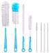 Set de brosses à bouteilles - 8 pièces - Acier inoxydable - Flexible - Bleu