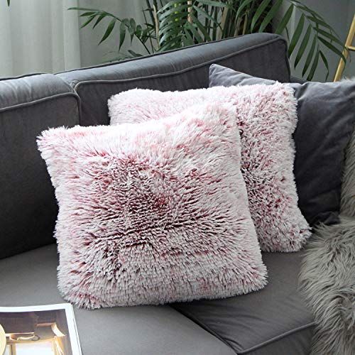 Uhomy Set van 2 decoratieve kussenhoezen van imitatiebont, superzachte kussenhoezen, decoratieve kussenhoezen voor bank of bed, 50 x 50 cm, bordeauxrood