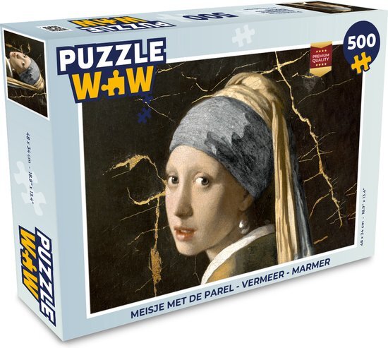 MuchoWow Puzzel Meisje met de parel - Vermeer - Marmer print - Legpuzzel - Puzzel 500 stukjes