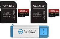 Sandisk 256GB Extreme Pro V30 A2 4K Micro SDXC Memory Card (Two Pack) Works with DJI Mavic 2, Mini, Pro, Zoom, Spark, Phantom DJI Drones Plus (1) Everything But Stromboli 3.0 Card Reader